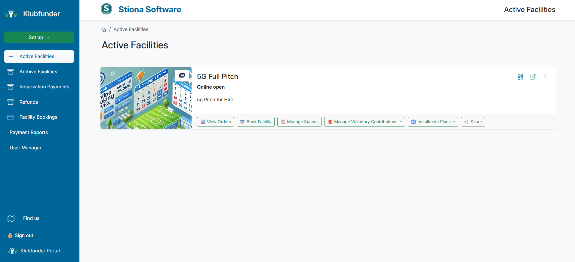 Screenshot of the Facility Booker Dashboard