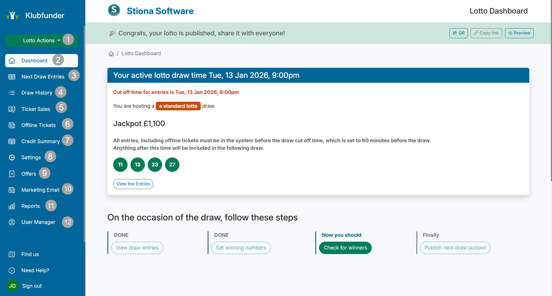 Screenshot of the Lotto Dashboard