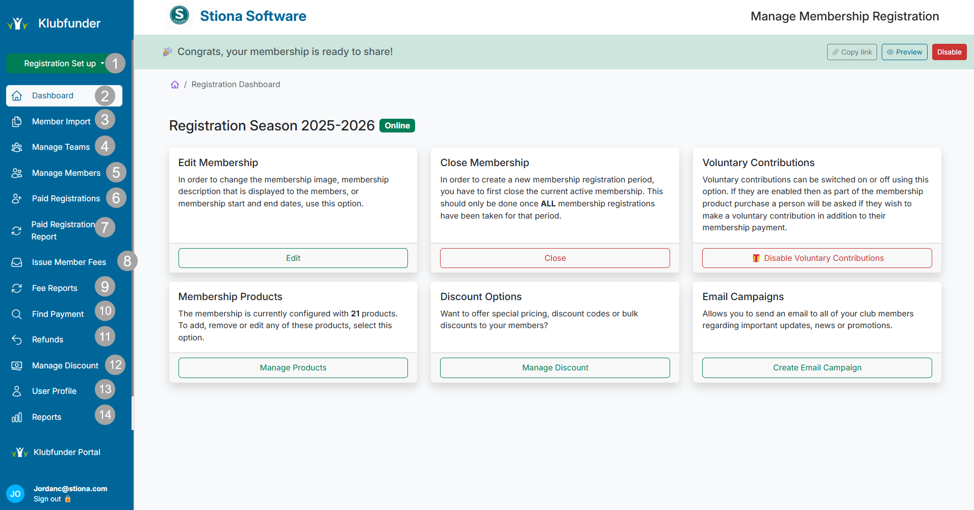 Screenshot of the Membership Dashboard