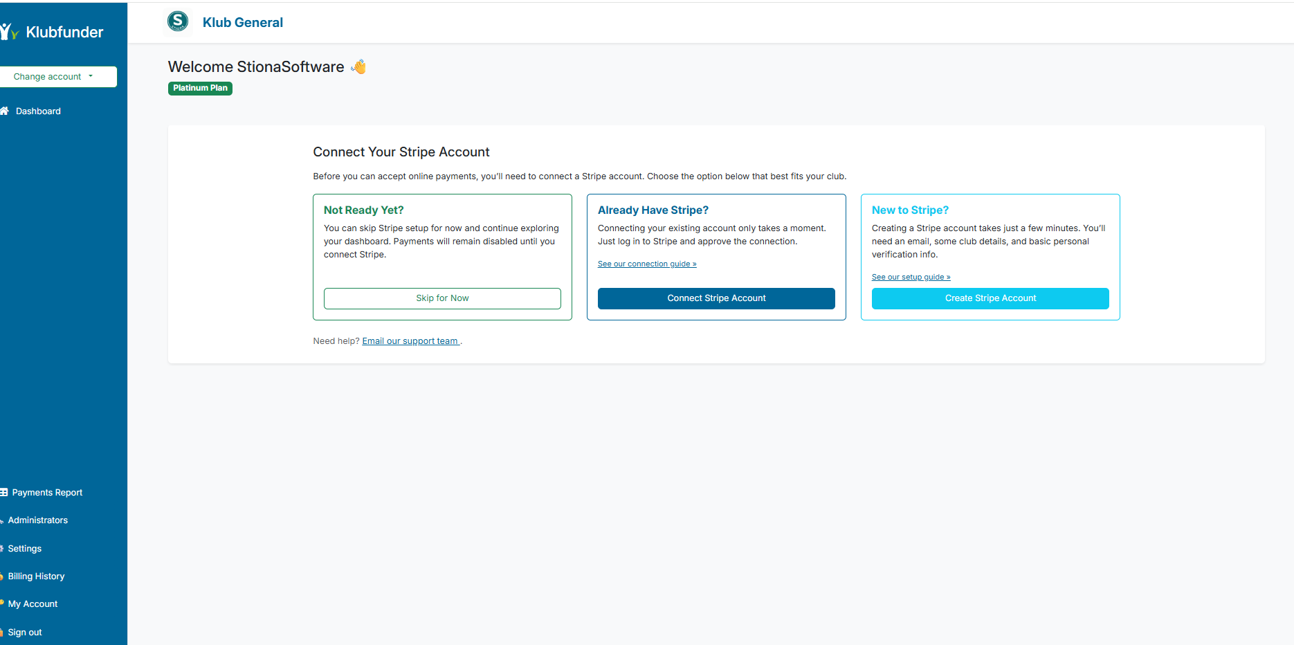 Connect Stripe Account in Club Registration