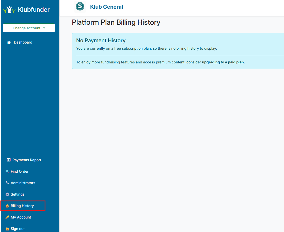 Billing History screen