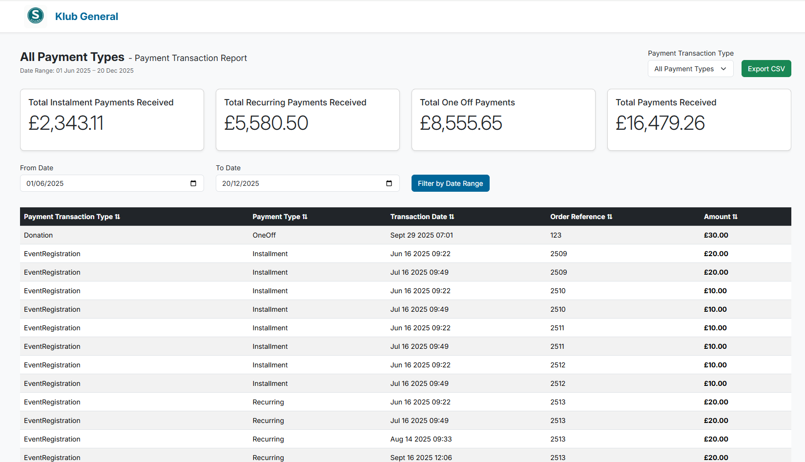 Sidebar Menu payments Report