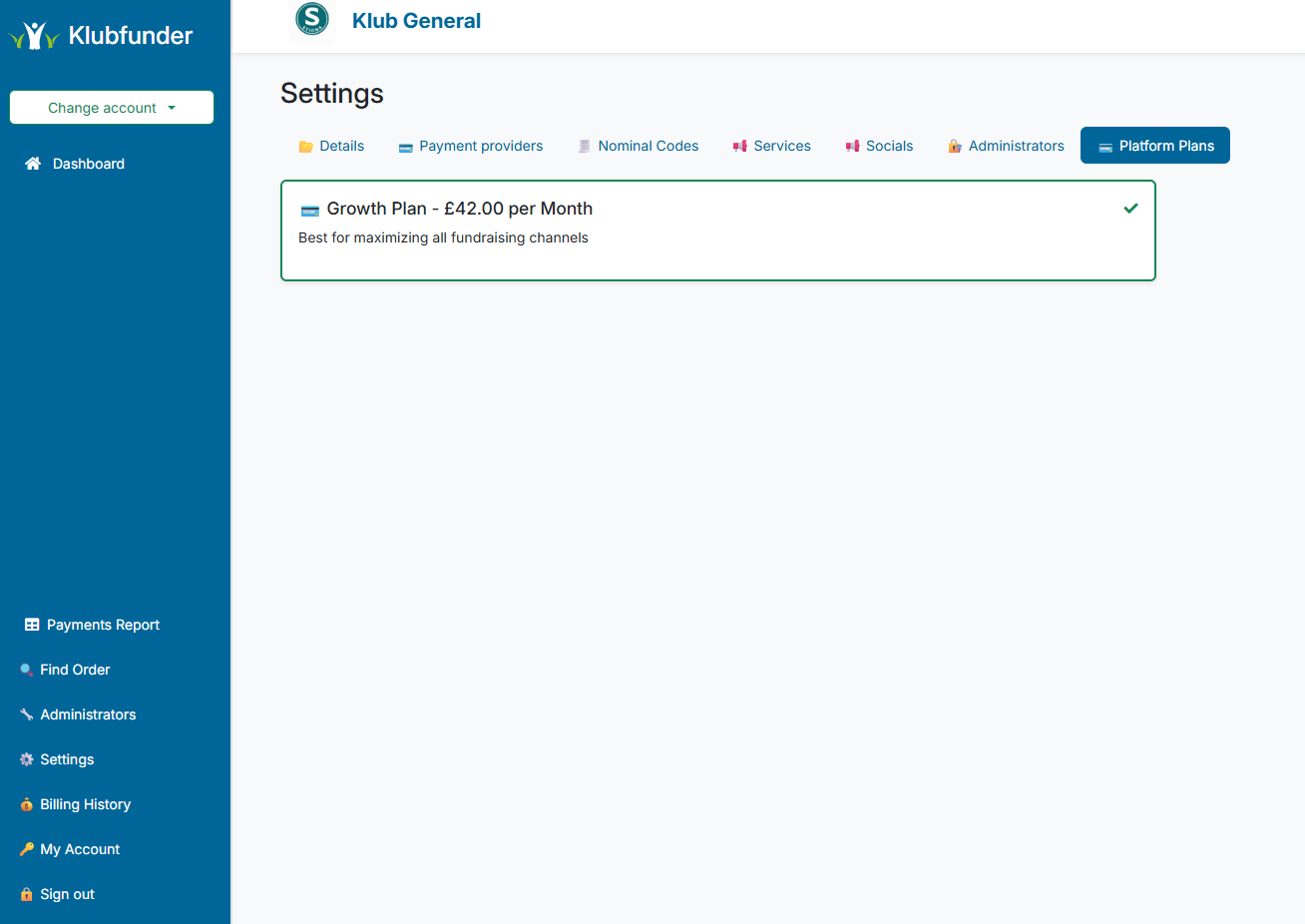 Platform Plans screen