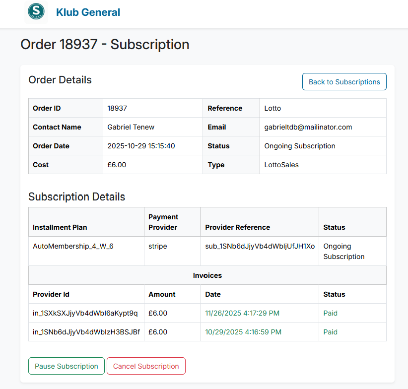 Active Subscription Detail Screenshot