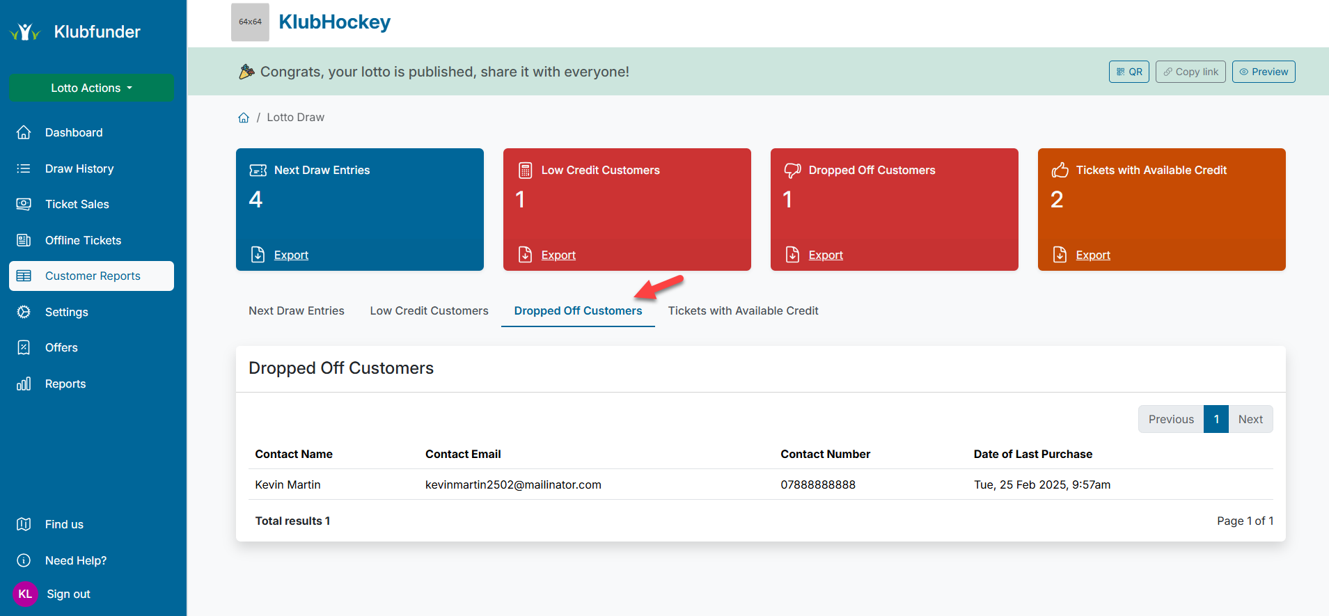 Out of Credit Tab