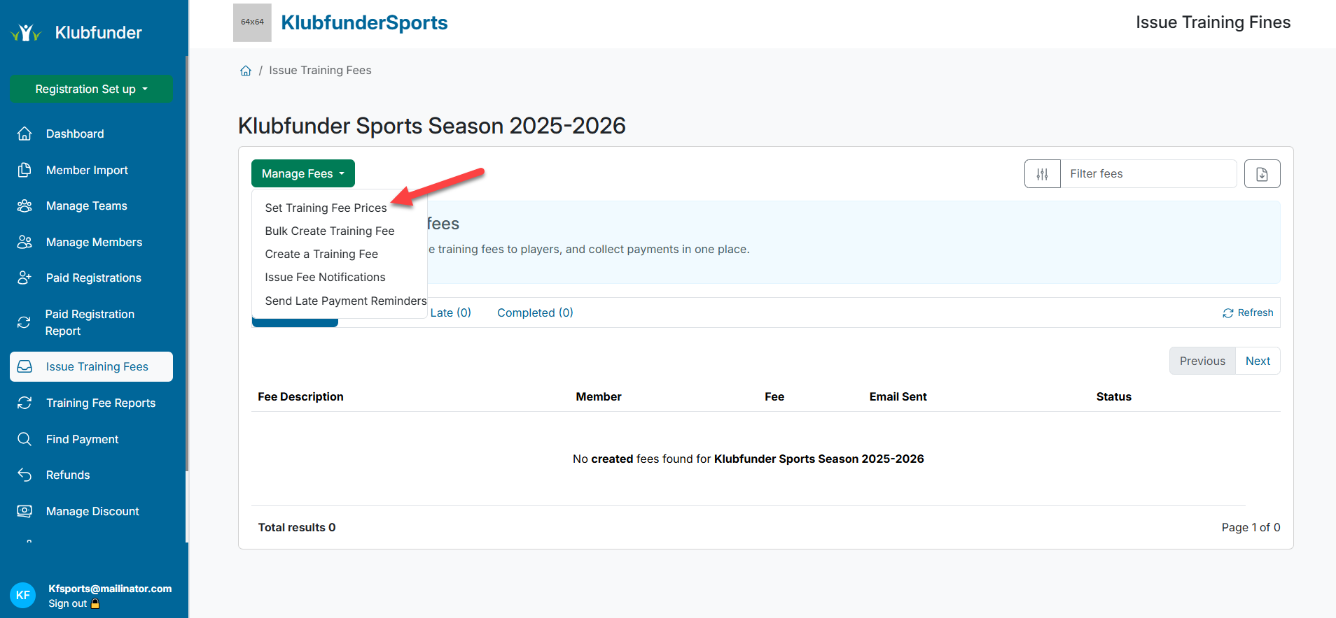 Set Training Fees